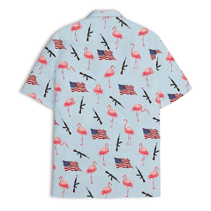Flamingo American Flag Patriotic 4th of July Hawaiian Shirt S-5XL