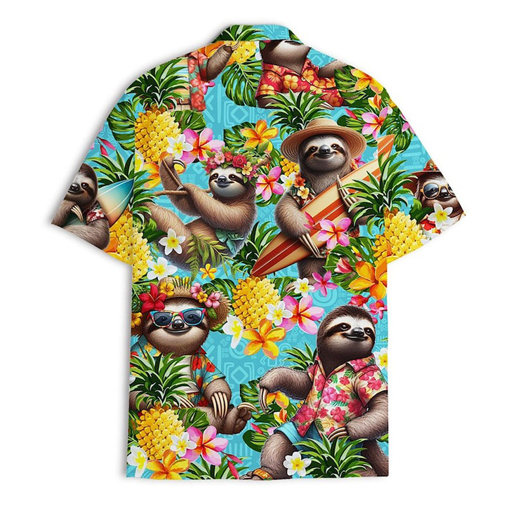 Pineapple Sloth Funny Tropical Aloha Hawaiian Shirt S-5XL