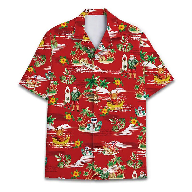 Santa Reindeer Xmas Holiday Party Hawaiian Shirt S-5XL