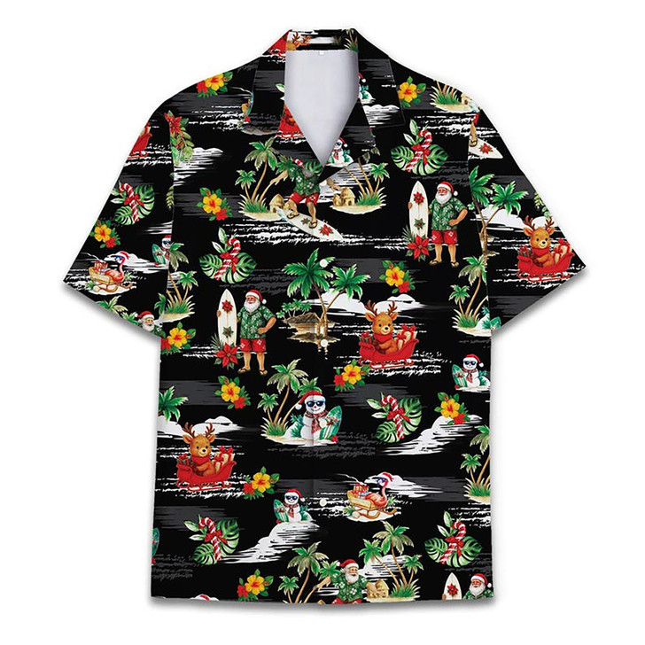 Santa Reindeer Xmas Holiday Party Hawaiian Shirt S-5XL