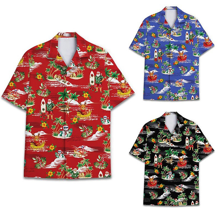Santa Reindeer Xmas Holiday Party Hawaiian Shirt S-5XL