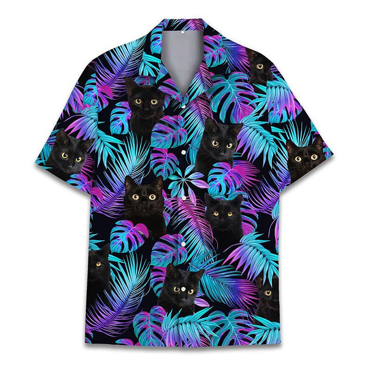Men's Tropical Cat Aloha Summer Beach Button Down Hawaiian Shirt S-5XL