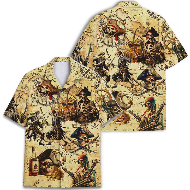 Retro Pirate Skull Vintage Yellow Aloha Hawaiian Shirt S-5XL