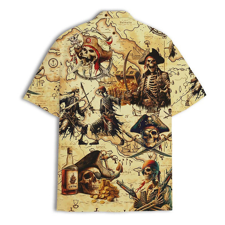 Retro Pirate Skull Vintage Yellow Aloha Hawaiian Shirt S-5XL