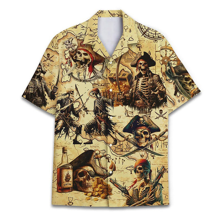 Retro Pirate Skull Vintage Yellow Aloha Hawaiian Shirt S-5XL