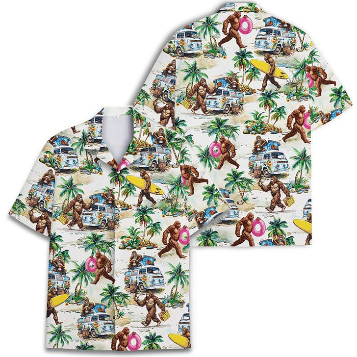Funny Surfing Bigfoot Sasquatch Summer Beach Hawaiian Shirt S-5XL