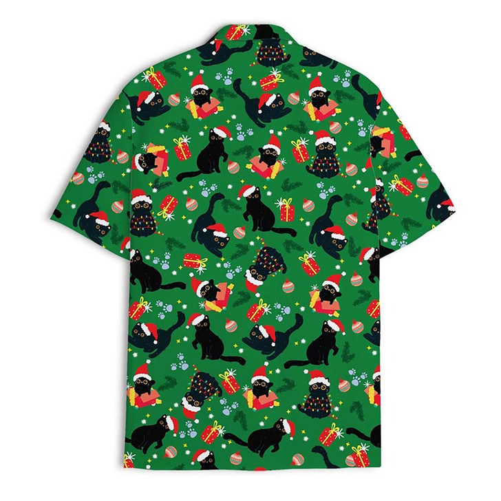 Funny Black Cat Christmas Holiday Button Down Hawaiian Shirt S-5XL