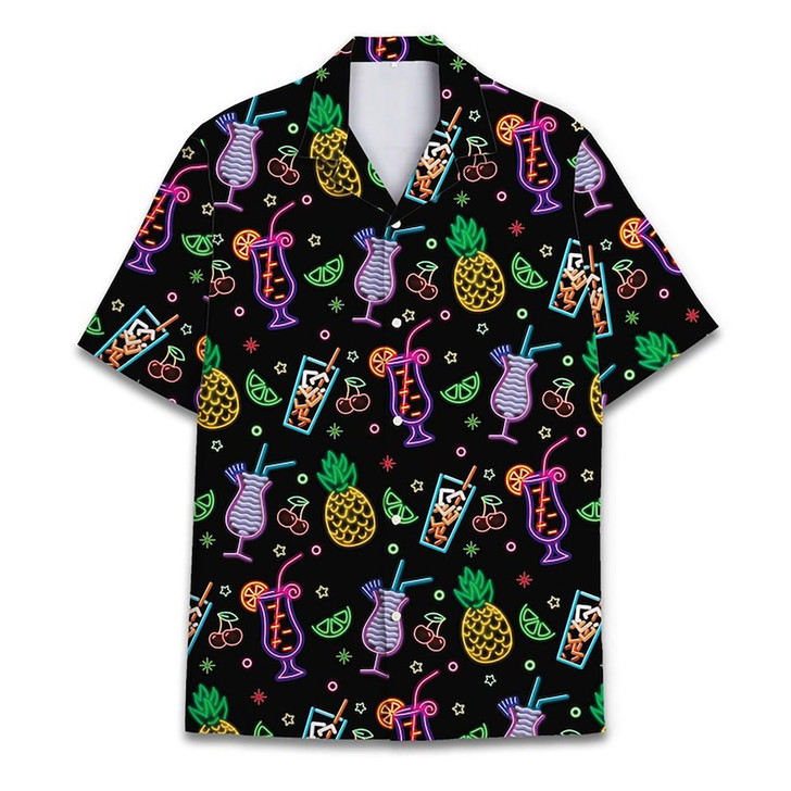 Neon Pineapple Cocktail 80s Retro Tropical Hawaiian Shirt S-5XL