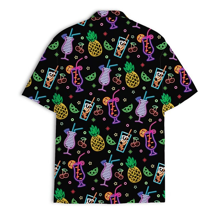 Neon Pineapple Cocktail 80s Retro Tropical Hawaiian Shirt S-5XL