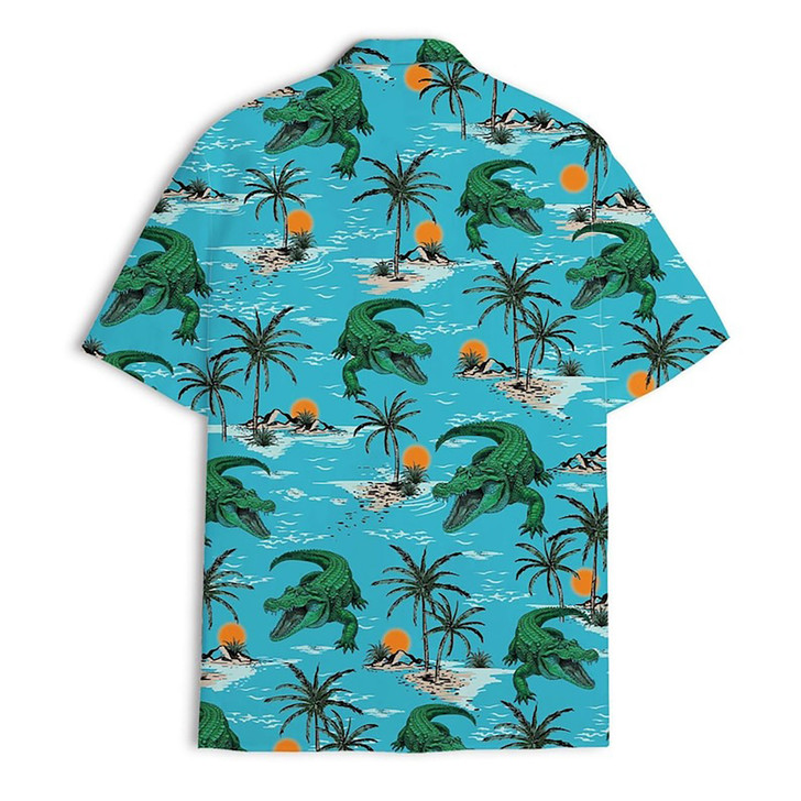 Funny Crocodile Tropical Party Vibes Button Down Hawaiian Shirt S-5XL