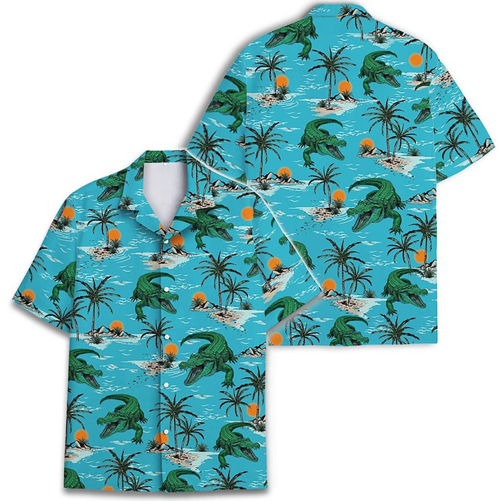 Funny Crocodile Tropical Party Vibes Button Down Hawaiian Shirt S-5XL