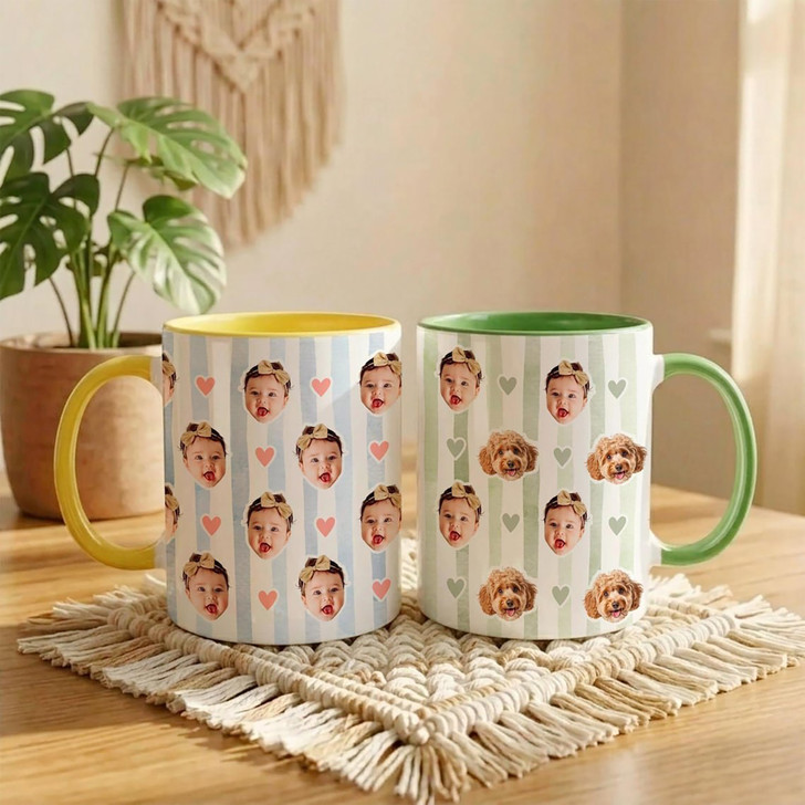 Custom Baby Face Accent Mug Personalized Fathers Day Kids Keepsake Cup