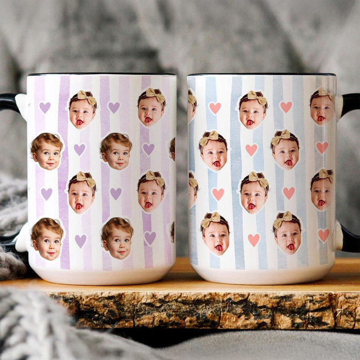 Custom Baby Face Accent Mug Personalized Fathers Day Kids Keepsake Cup