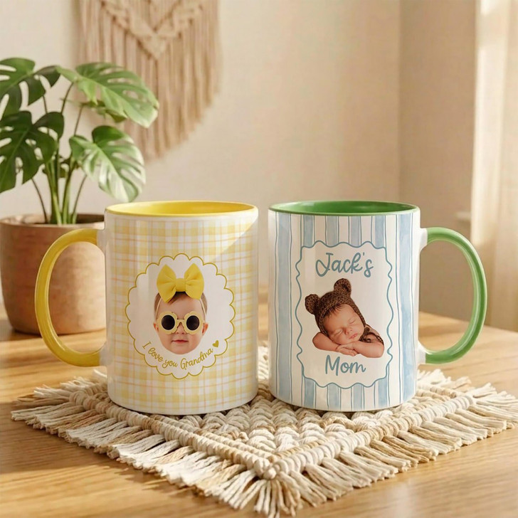 Custom Baby Face Photo Accent Mug Dad New Mom Keepsake Cup