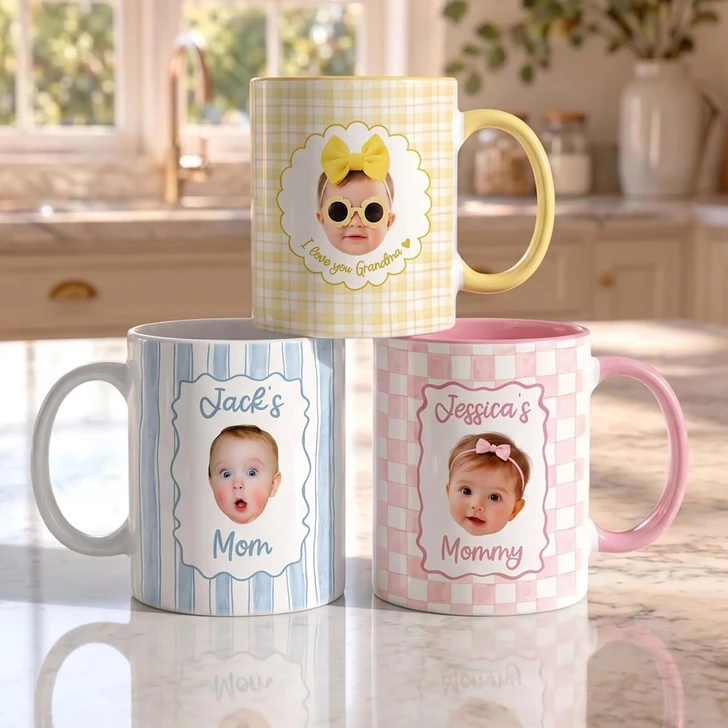 Custom Baby Face Photo Accent Mug Dad New Mom Keepsake Cup