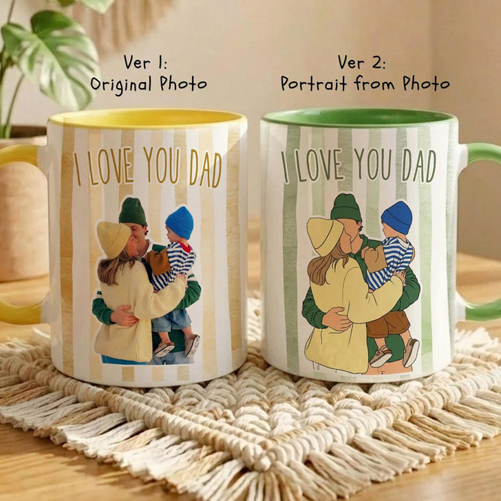 Custom Photo to Art Striped Accent Mug Personalized Dad Fathers Day Gift Cup