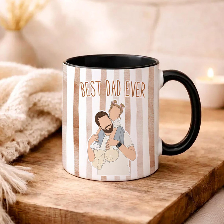 Custom Photo to Art Striped Accent Mug Personalized Dad Fathers Day Gift Cup