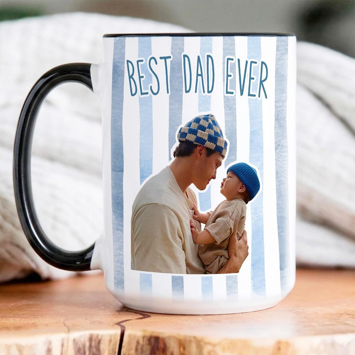 Custom Photo to Art Striped Accent Mug Personalized Dad Fathers Day Gift Cup