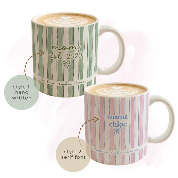 Custom Mom Est Striped Accent Mug Personalized Mothers Day Keepsake