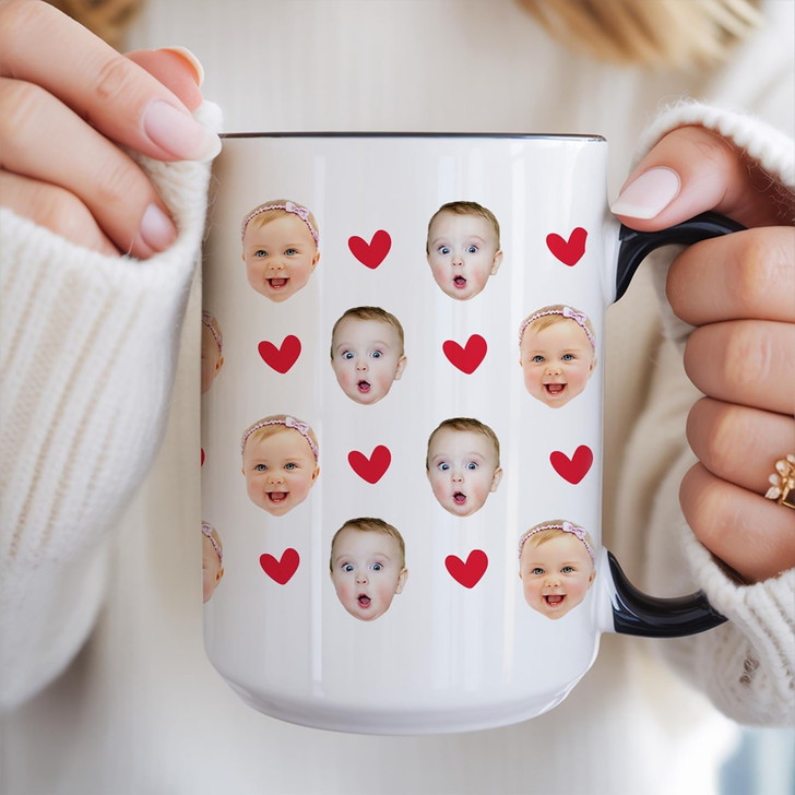 Custom Baby Face Photo Heart Accent Mug Dad Fathers Day Gift