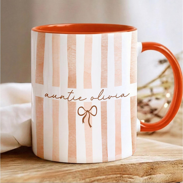 Custom New Auntie Striped Accent Mug Mothers Day Reveal Gift
