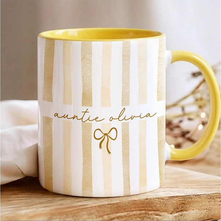 Custom New Auntie Striped Accent Mug Mothers Day Reveal Gift