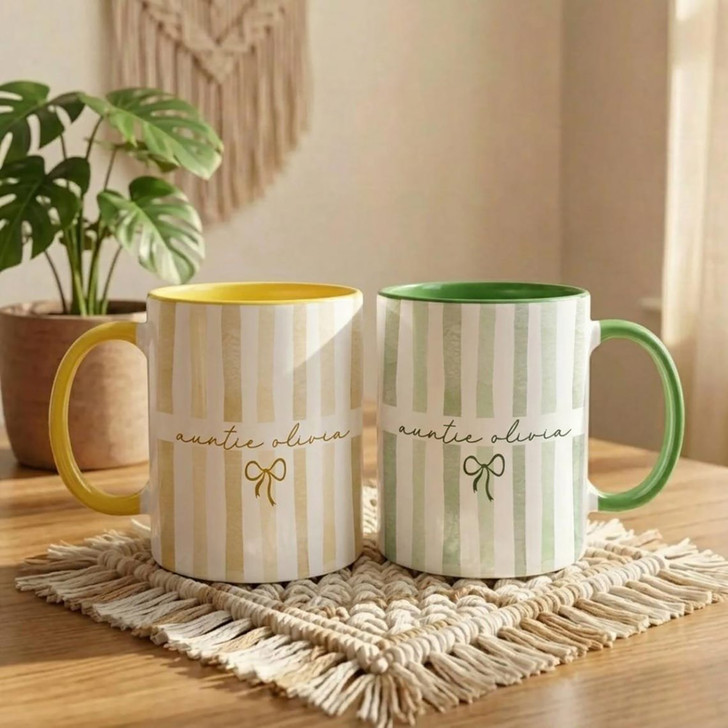 Custom New Auntie Striped Accent Mug Mothers Day Reveal Gift