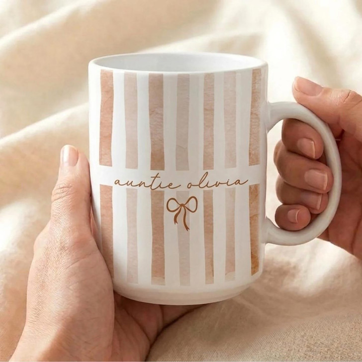 Custom Name Grandma Striped White Mug Mother's Day Gift