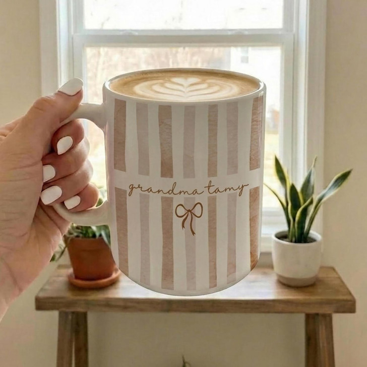 Custom Name Grandma Striped White Mug Mother's Day Gift