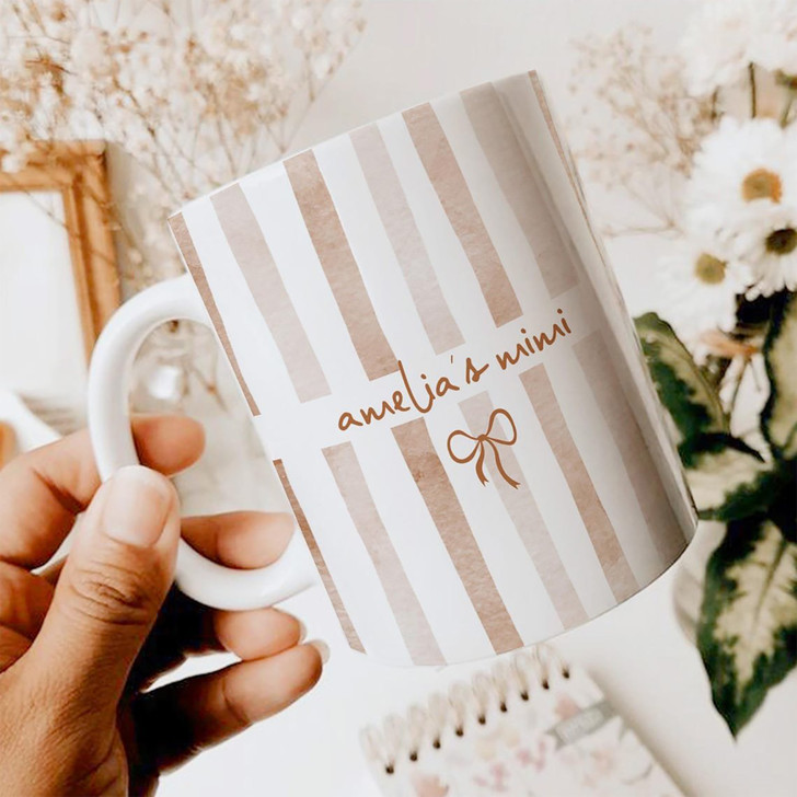 Custom Mimi Striped White Mug New Grandma Coffee Cup Gift