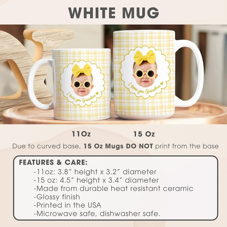 Custom Baby Face Photo White Mug Dad New Mom Keepsake Cup