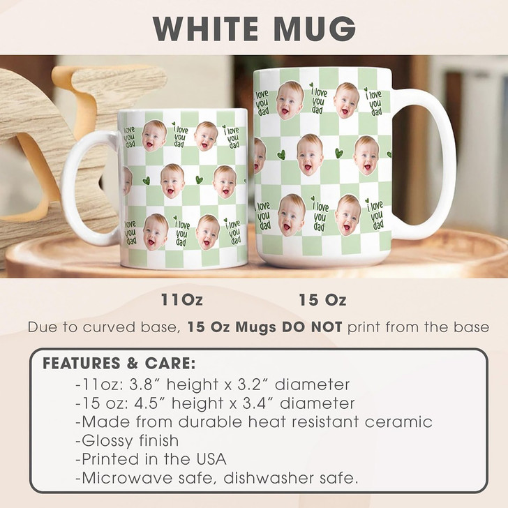 Custom Photo Baby Face Caro White Mug Dad Coffee Cup