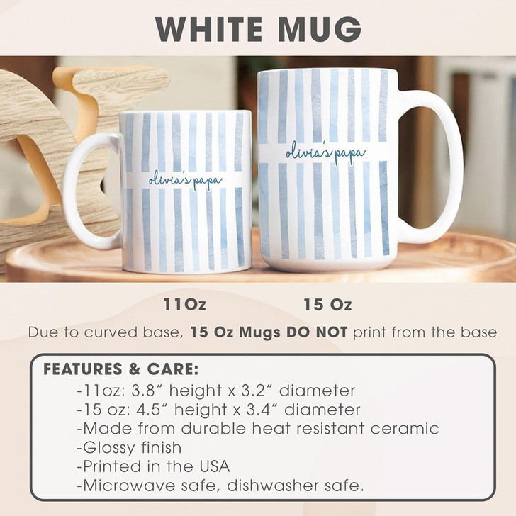 Custom Striped White Mug Personalized Dad Fathers Day Coffee Cup