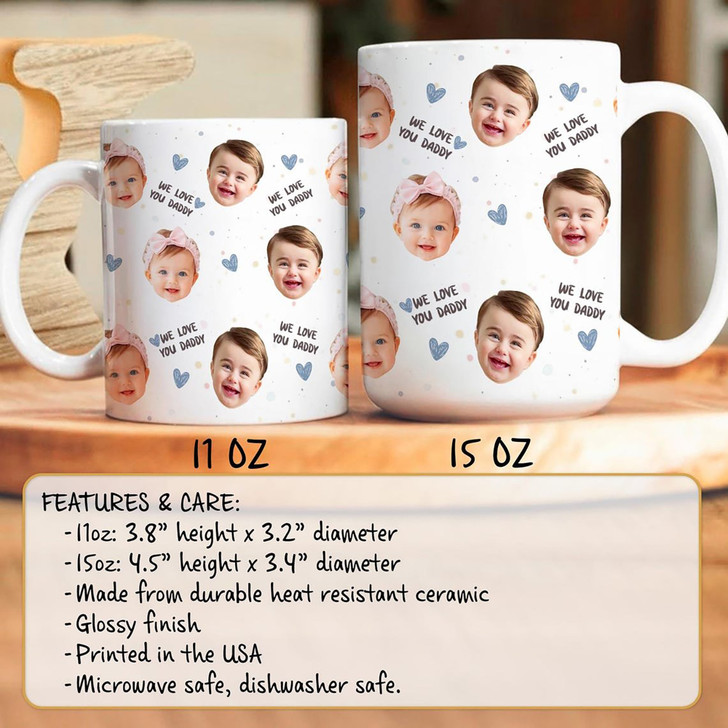 Custom Baby Face White Mug Personalized Text New Parents Gift