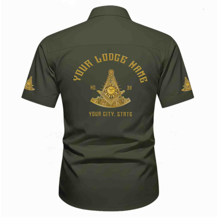 Customized Name, Lodge and Number Past Master Mason Freemason Workwear Short Sleeve Shirt M-5XL