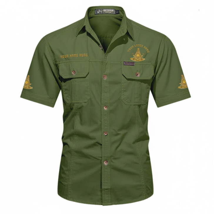 Customized Name, Lodge and Number Past Master Mason Freemason Workwear Short Sleeve Shirt M-5XL