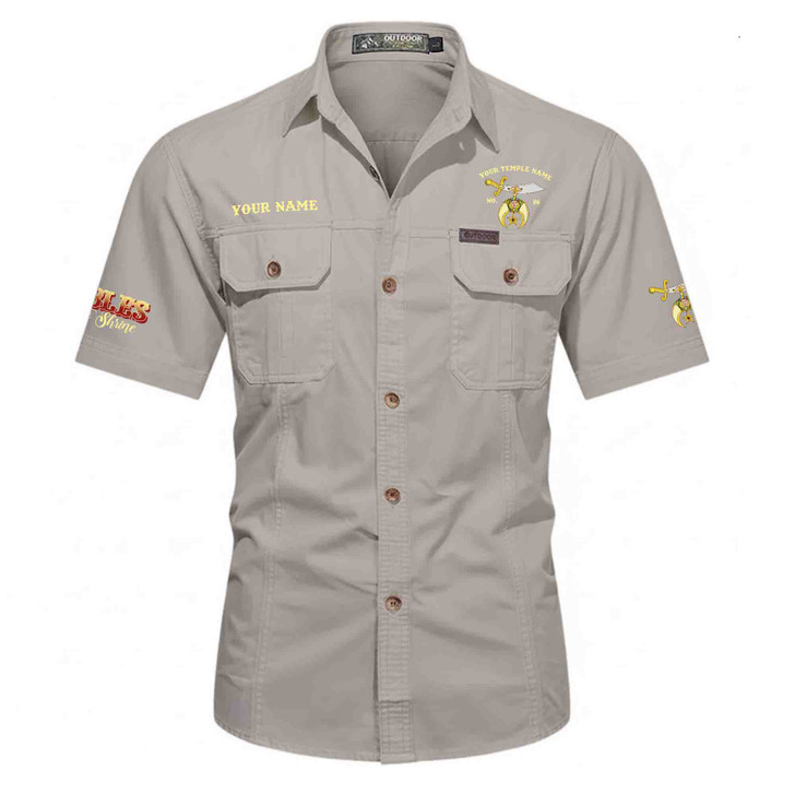 Customized Name, Temple and Number Noble Shriners Temple Workwear Short Sleeve Shirt M-5XL