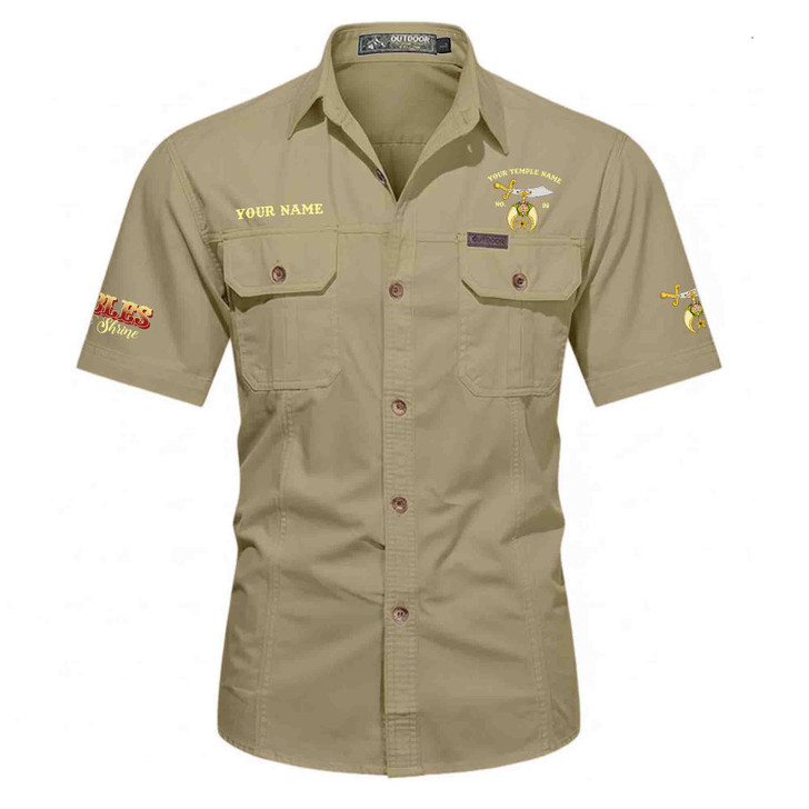 Customized Name, Temple and Number Noble Shriners Temple Workwear Short Sleeve Shirt M-5XL