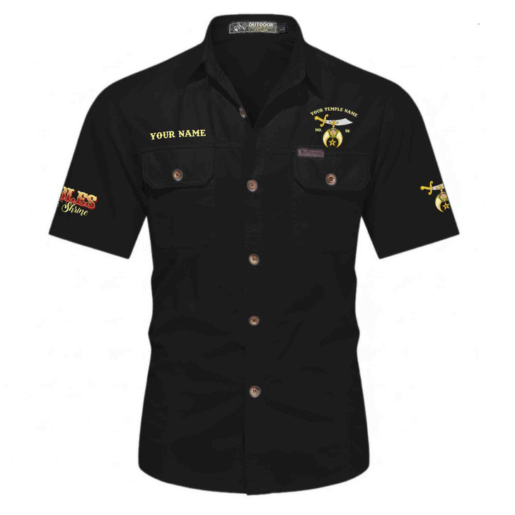 Customized Name, Temple and Number Noble Shriners Temple Workwear Short Sleeve Shirt M-5XL