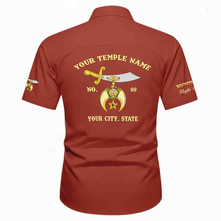 Customized Name, Temple and Number Noble Shriners Temple Workwear Short Sleeve Shirt M-5XL