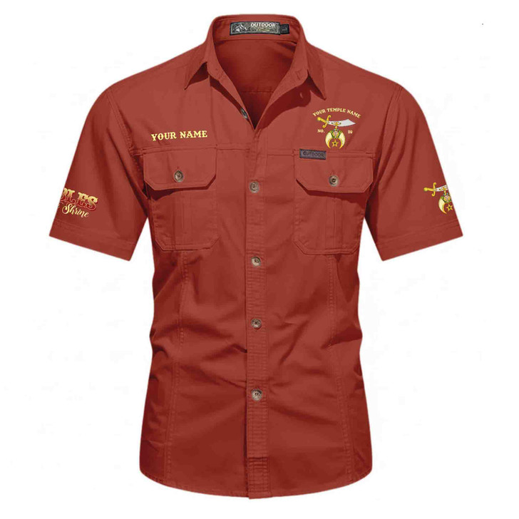 Customized Name, Temple and Number Noble Shriners Temple Workwear Short Sleeve Shirt M-5XL