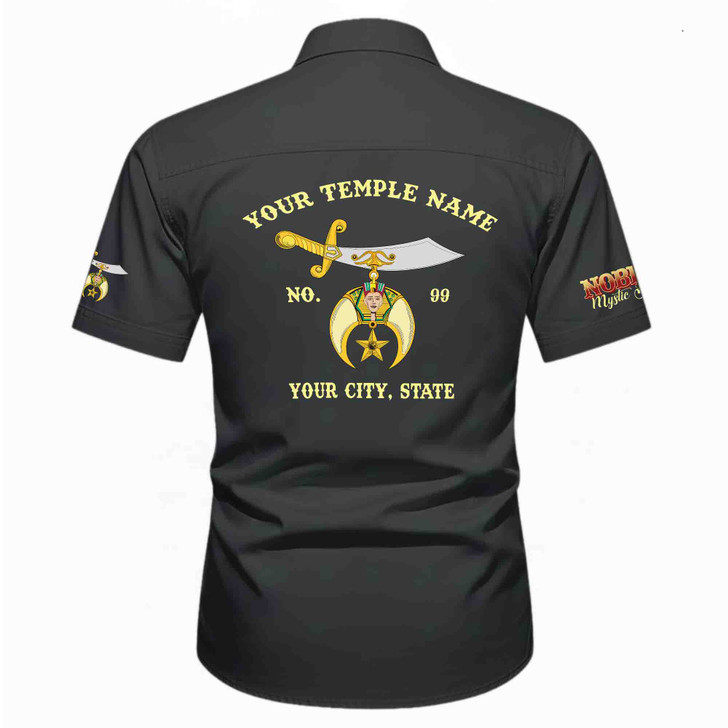 Customized Name, Temple and Number Noble Shriners Temple Workwear Short Sleeve Shirt M-5XL
