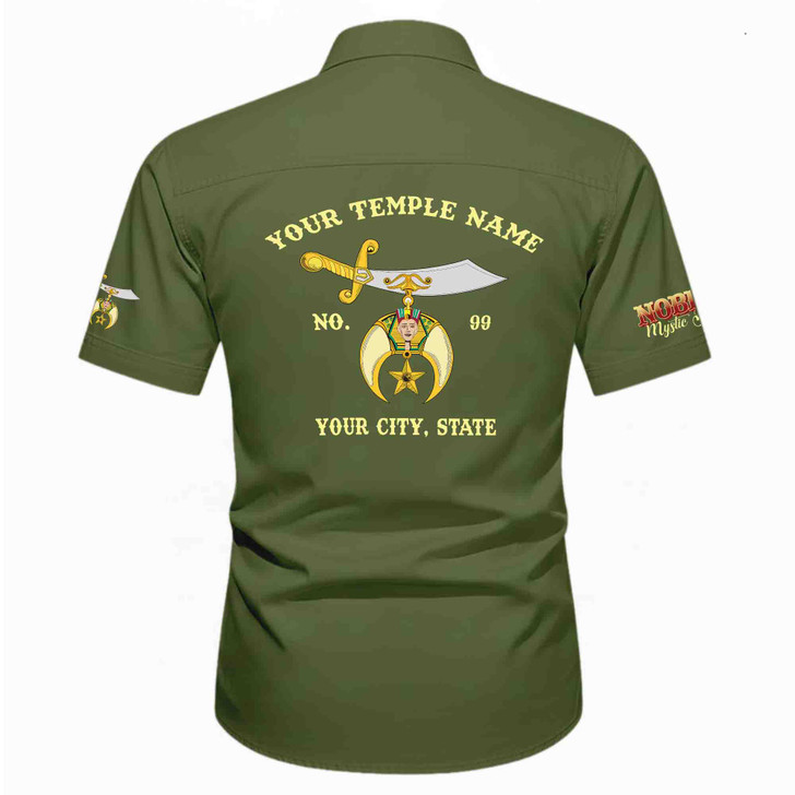 Customized Name, Temple and Number Noble Shriners Temple Workwear Short Sleeve Shirt M-5XL