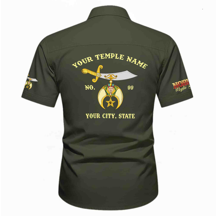 Customized Name, Temple and Number Noble Shriners Temple Workwear Short Sleeve Shirt M-5XL