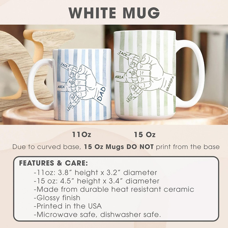 Custom Kids Names White Mug Personalized Dad Fathers Day Coffee Cup