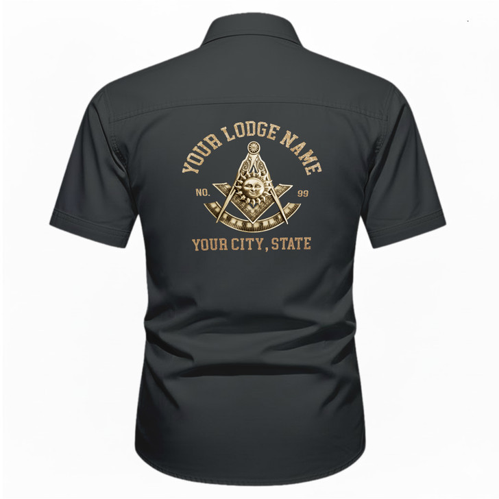 Customized Name, Lodge and Number Silver Past Master Emblem Freemason Workwear Short Sleeve Shirt M-5XL