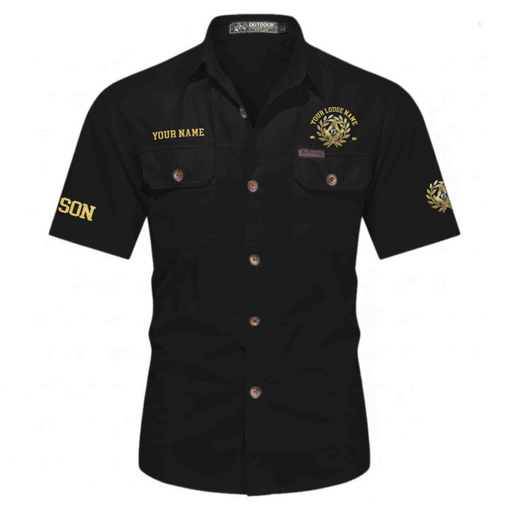 Customized Name, Lodge and Number Master Mason Emblem Workwear Short Sleeve Shirt M-5XL