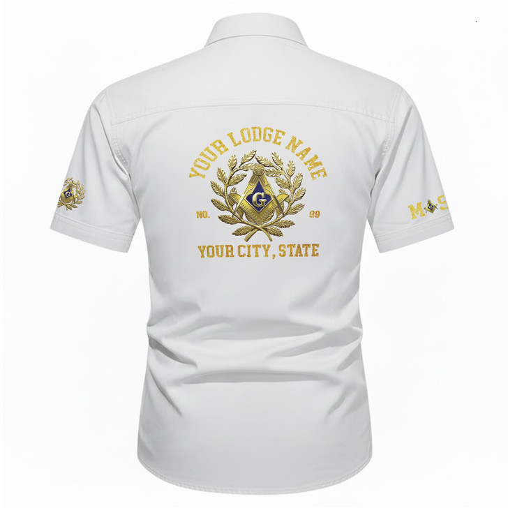 Customized Name, Lodge and Number Master Mason Emblem Workwear Short Sleeve Shirt M-5XL
