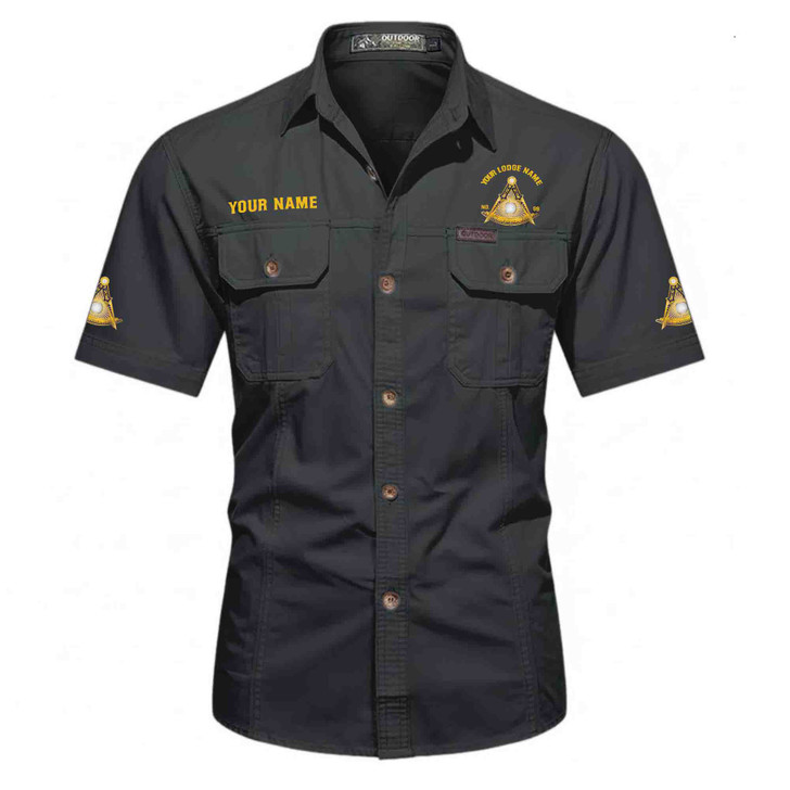 Personalized Name, Lodge and Number Past Master Mason Workwear Short Sleeve M-5XL