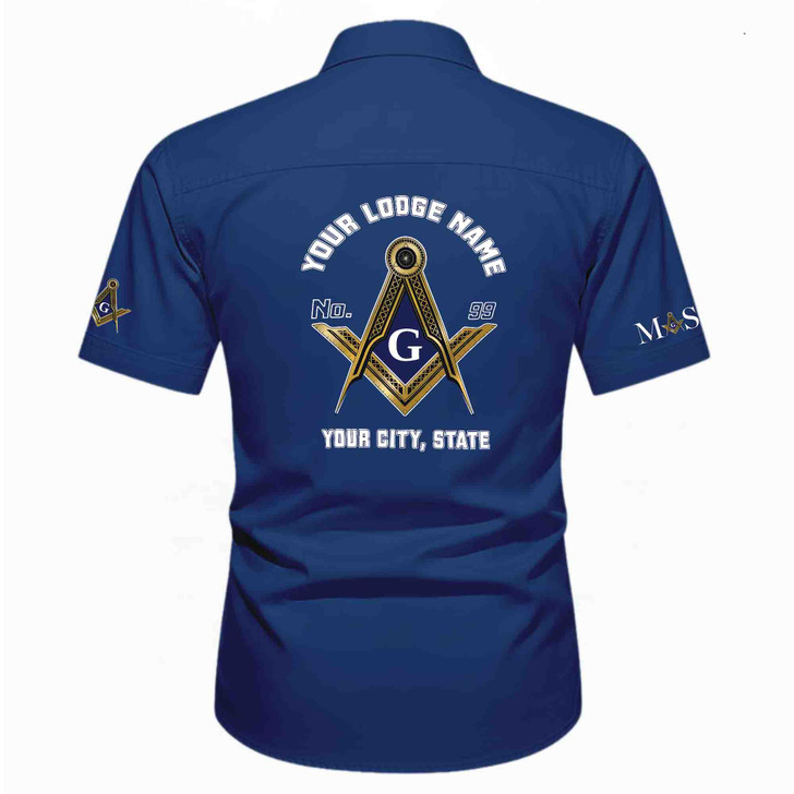 Personalized Name, Lodge and Number Master Mason Freemasonic Workwear Short Sleeve Shirt M-5XL
